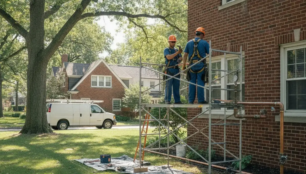 Oak Park, IL plumbing repair technician servicing a residential pipe leak