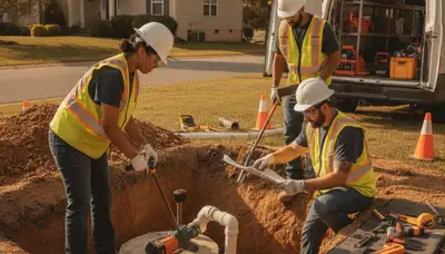 Oak Park, IL plumber inspecting septic repair for residential plumbing service