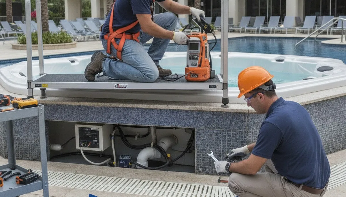 Oak Park, IL plumbers repairing a spa for local home plumbing service